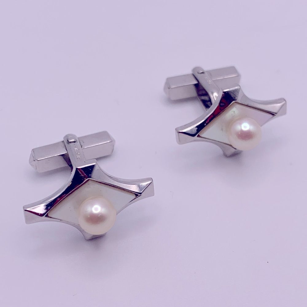 💝 Modernist Sterling Silver Genuine Pearl Cufflinks